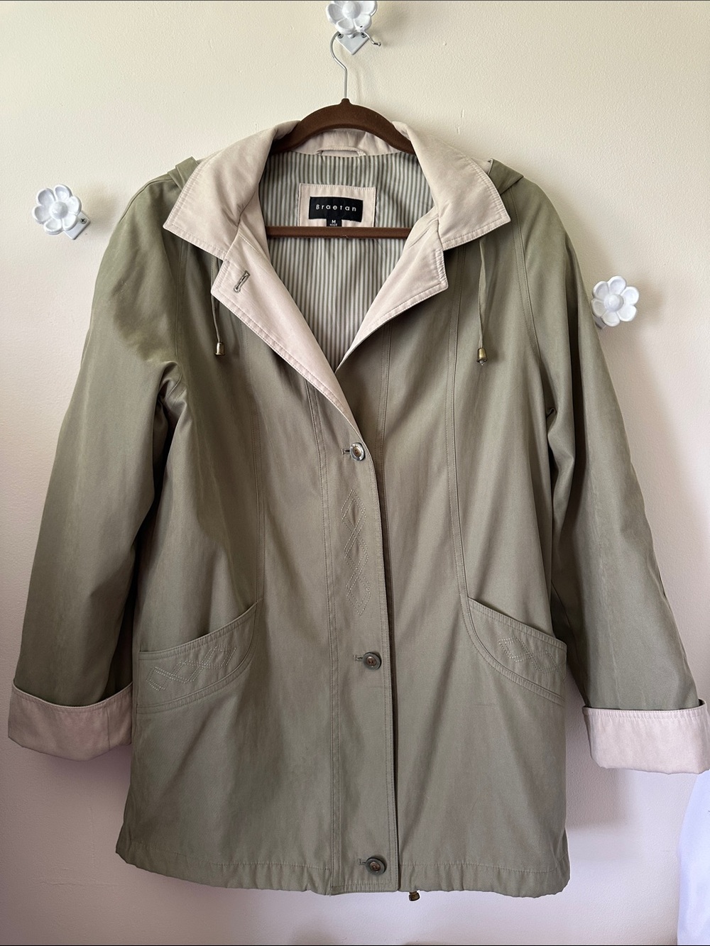 Braetan Olive Trench Coat with Cream Trim